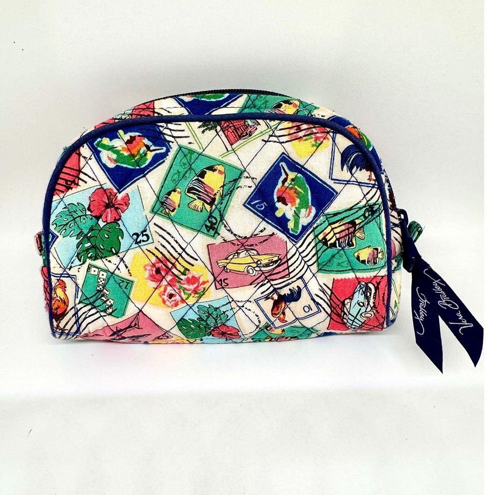 Vera Bradley Cuban Stamp Cosmetic Bag Quilted Makeup Pouch Retired Pattern